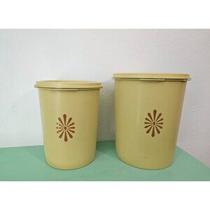 Yellow Servalier Tupperware Canisters with Gold Star Flower, Set of 2